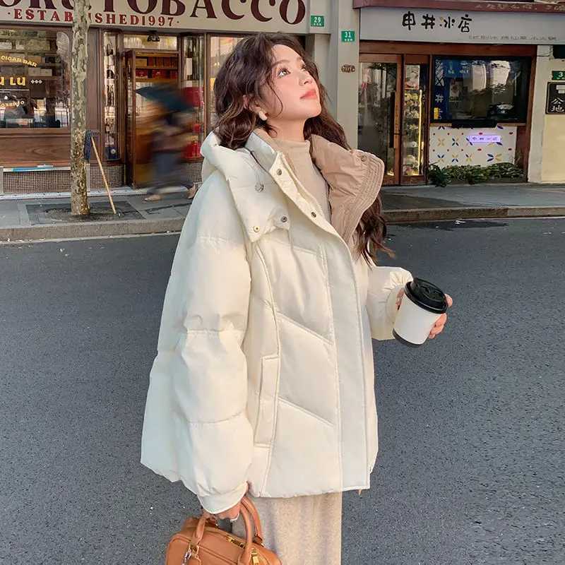 Women's Down Parkas New Down Cotton Jacket Women's Short 2025 Winter Korean Edition Loose Cotton Coat Small Cotton Coat Thick Coat Solid C