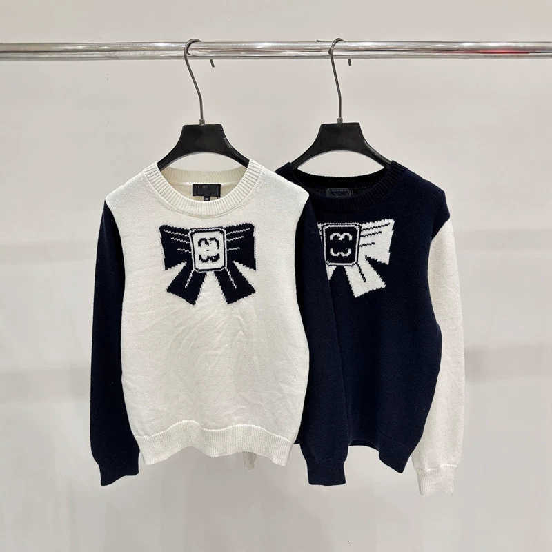 Women's Sweaters Designer 2026 Autumn New women designer clothes Color-Block Bow-Tie Pullover Sweater with Round Neck and Long Sleeves for Wome