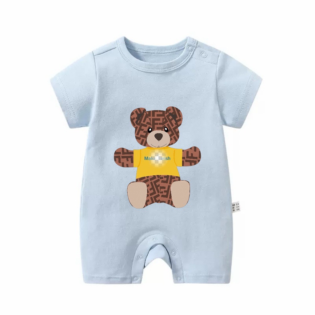Baby short sleeved jumpsuit summer clothes pure cotton cartoon teddy bear crawling clothes for boys and girls cute haha clothes newborn