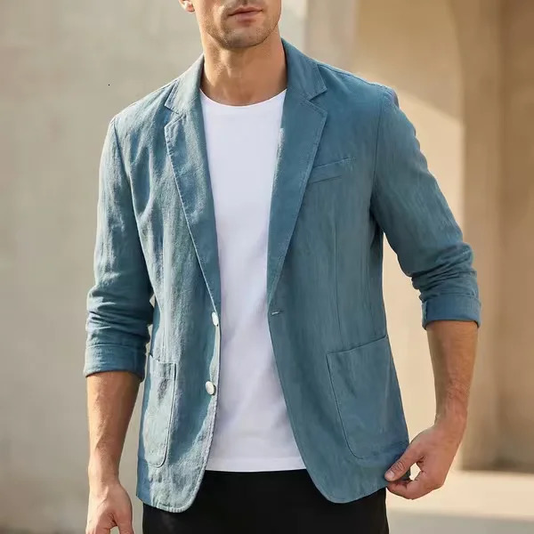 100% Cotton Breathable Men's Blazer Suit Jacket For Men Black Coat For Summer Business Lightweight Male Clothes 261015