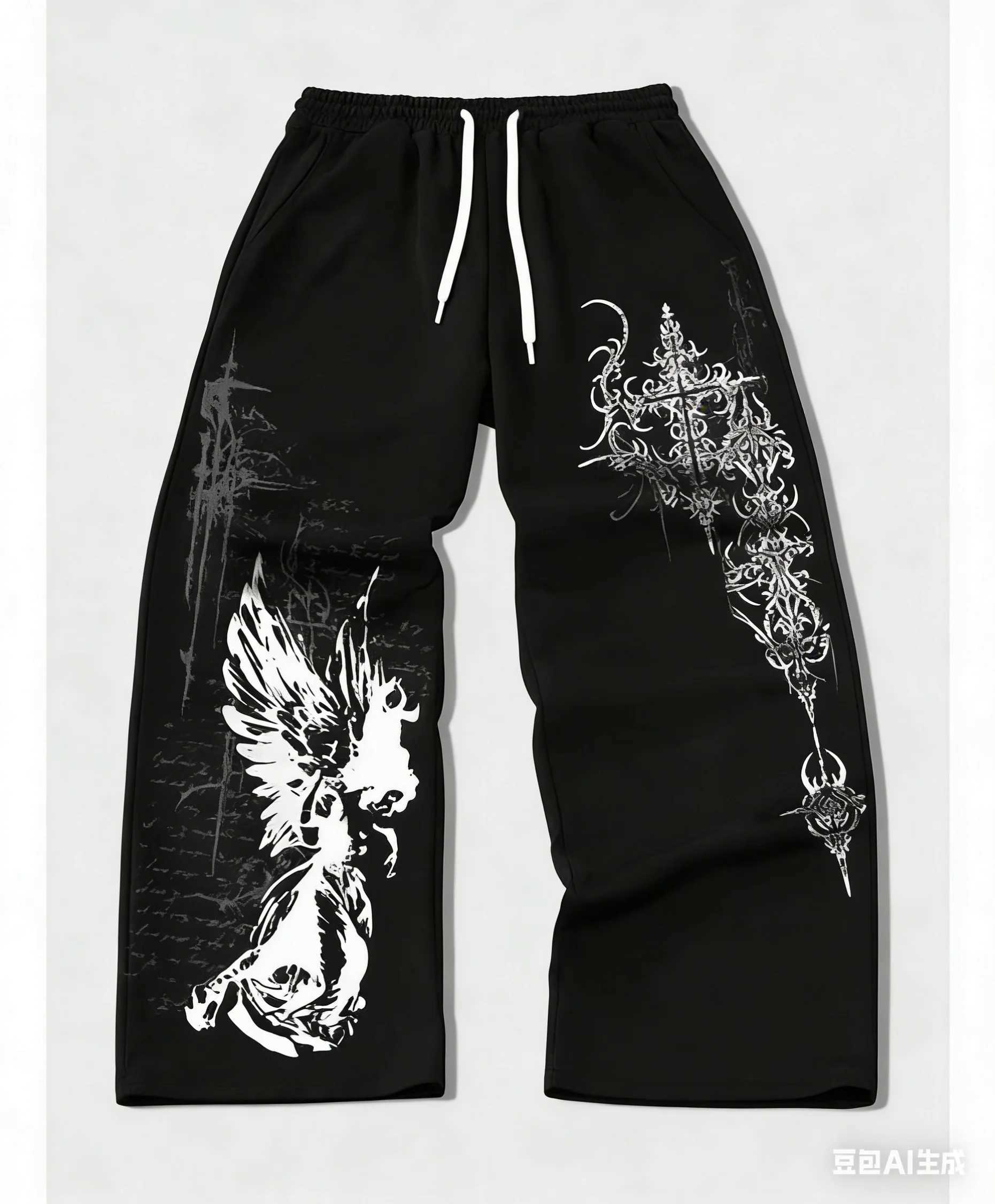 Men's and Women's Y2K Gothic Angel Print Wide Leg Sports Pants Street Wear Hip-hop Casual Drawstring Pants Harajuku Street Style S261016TC