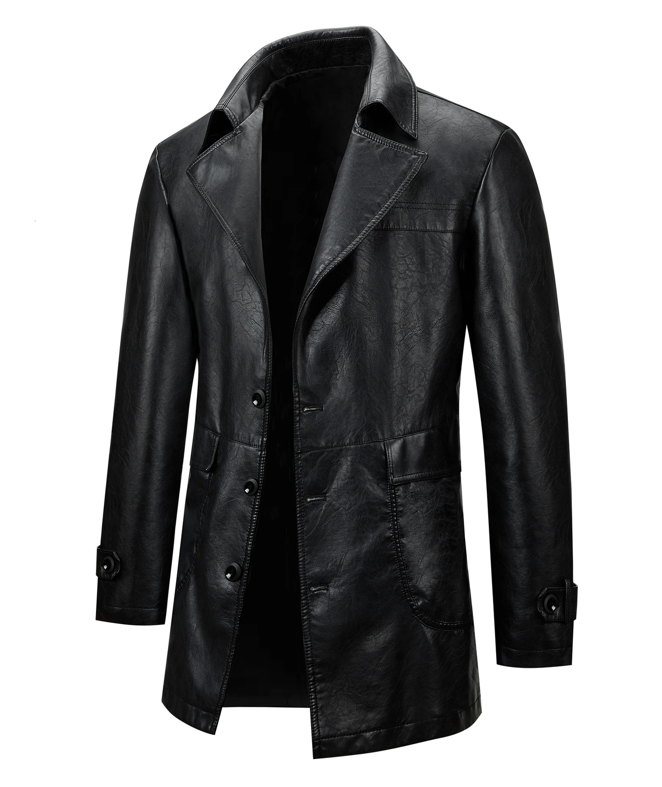 Men's 3 Buttons Vintage Motorcycle Faux Leather Suit Faux Leather Jacket Business Casual Large Lapel Suit Jacket 261013