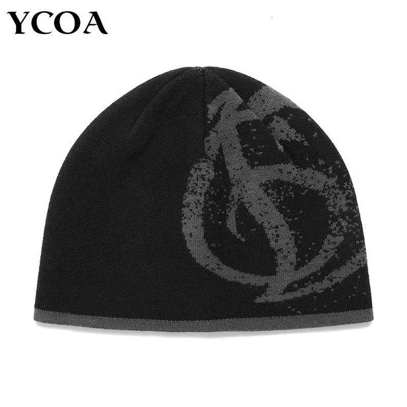 Beanie/Skull Caps Women Beanie Korean Fashion Y2k Knitted Kawaii Hip Hop Harajuku Streetwear Wool Winter Pullover Jacquard Hat Unisex AccessoriesT26