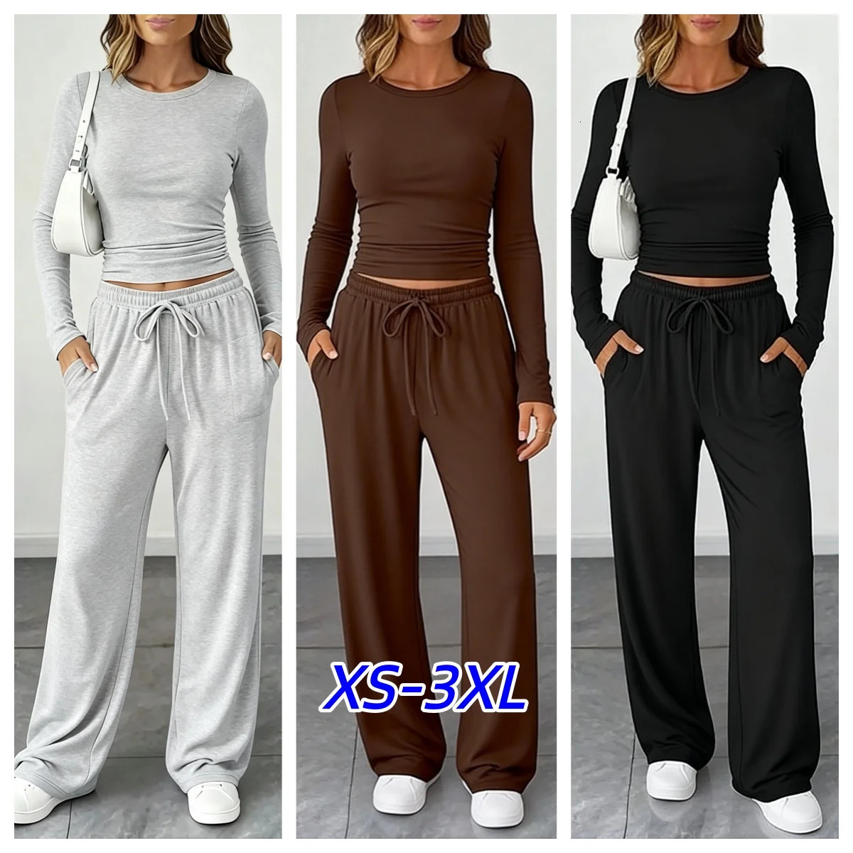 Solid Color Drawstring Long-sleeved Pants Suits Spring and Autumn Women Fashion Casual Sports Two-piece Casual Set Female 261016