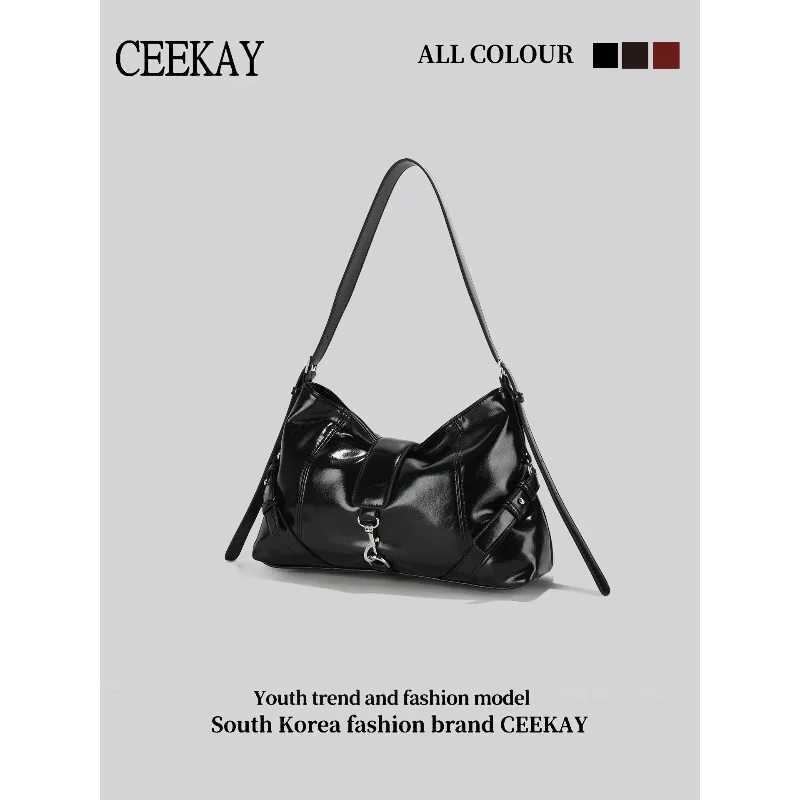 Evening Bags 2026 New CEEKAY Glossy Leather Hobo Bag Y2K Style Shoulder Bag with Metal Trendy Handbag for Women Glossy Hobo Bag H261016