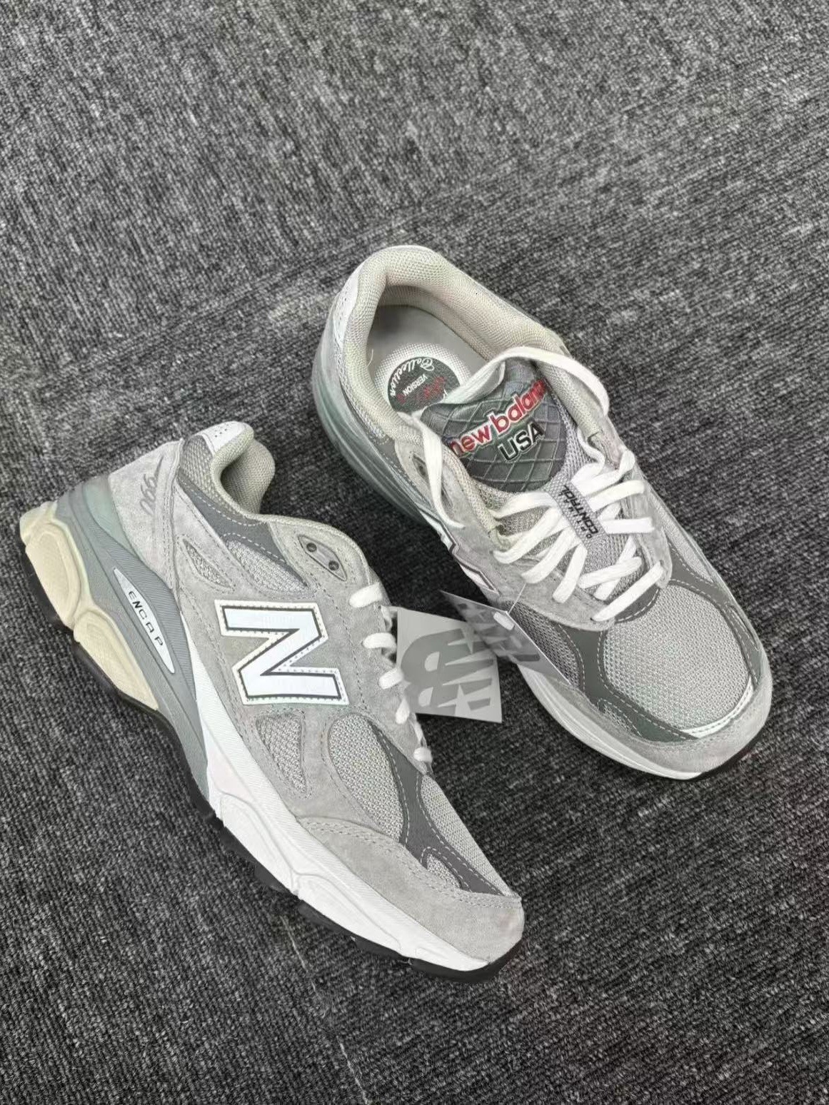 Premium Designer 990v3 dad shoes, featuring breathable mesh panels, and ENCAP cushioning with a Ndurance outsole