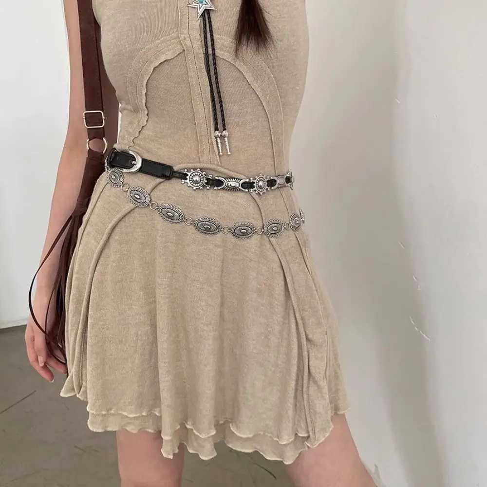 Vintage Y2K Metal Carved Belts Thin Spicy Girl Bohemian Style Belts PU Leather Slim Ethnic Style Waistband Waist Accessories S261017EOQR