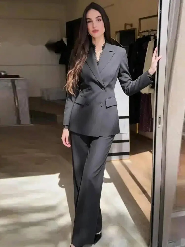 LGRQ Summer Slim Fit Elegant Double Breasted Blazer Wide Leg Pants Two-Piece Set Office Lady Formal Autumn 19DB2108 261016