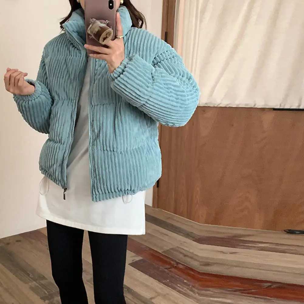 Women's Down Parkas Women's Winter Jacket Corduroy Puffer Short Down Jacket Warm Quilted Cotton Coat Stand Collar Outerwear For Daily Work