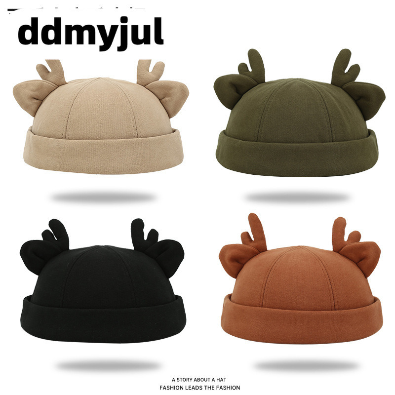 Cute Deer Antlers Beanie Hat for Women Autumn Winter Warm Knit Skull Cap Kawaii Cosplay Rolled Cuff Pullover Headwear