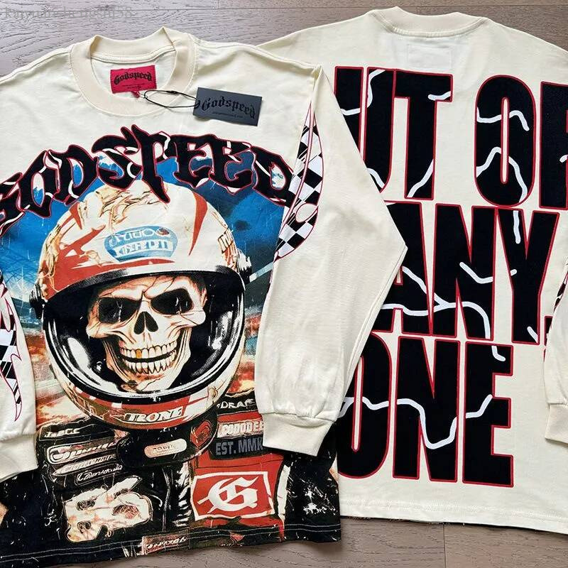 New Godspeedy longsleeve Designer Godspeedful Mens Shirt Brand Sporty Skull High Street Hip Hop Printed Mesh Jersey Casual Sports Pullover Godspeedi