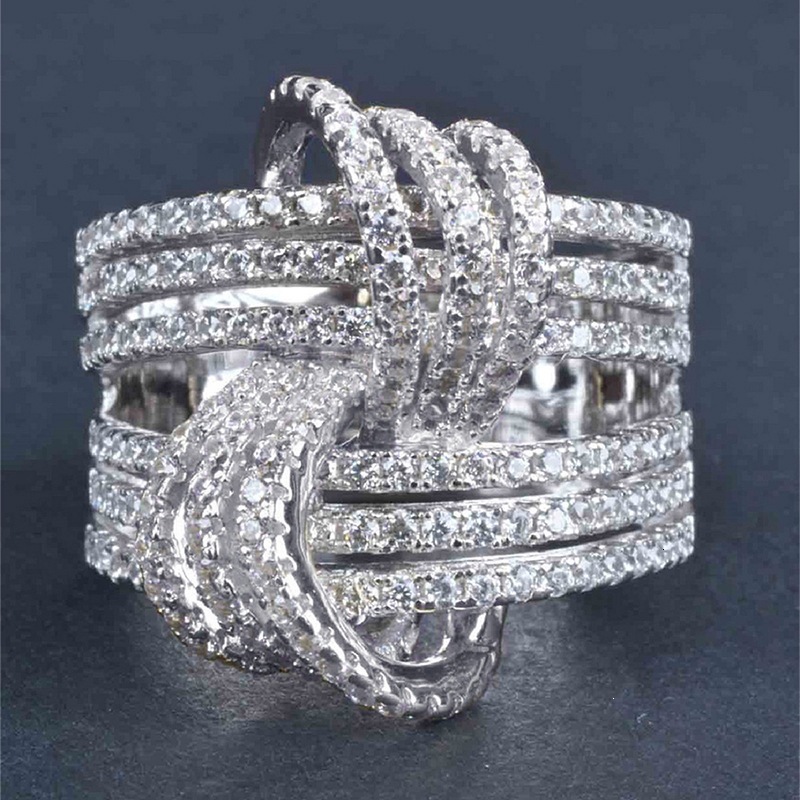 Huitan European And American Fashion Women's Zircon Light Luxury High-End Cross Design, Super Sparkling Ring, Two-Tone Ring For Women