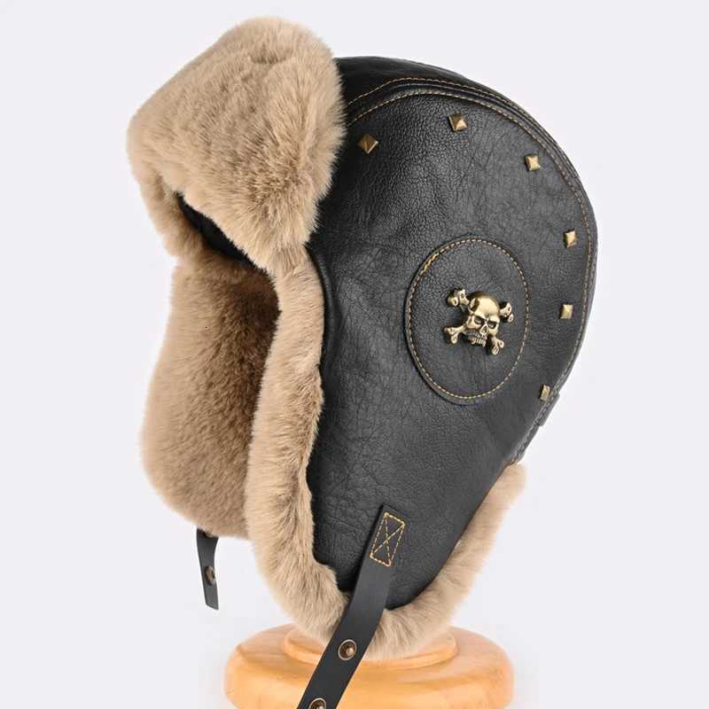 Trapper Hats Men Women Thick Warm PU leather Bomber Hat Russian Style outdoor Windproof cold resistant Locomotive cap Waterproof ski ear capT261017
