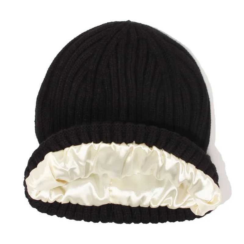 Beanie/Skull Caps Winter Satin Lined Beanie Hats Women Men Unisex Thick Chunky Cap Striped Warm Soft High Quality casual Knitted Beanie HatT261017