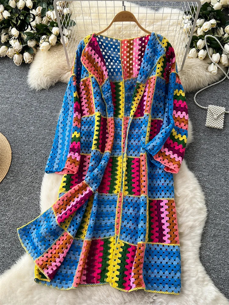 SINGREINY Bohemian Knitting Long Cardigans Spring Fashion Vintage Hollow Out Streetwear Summer Loose Multicolor Overcoat 261015