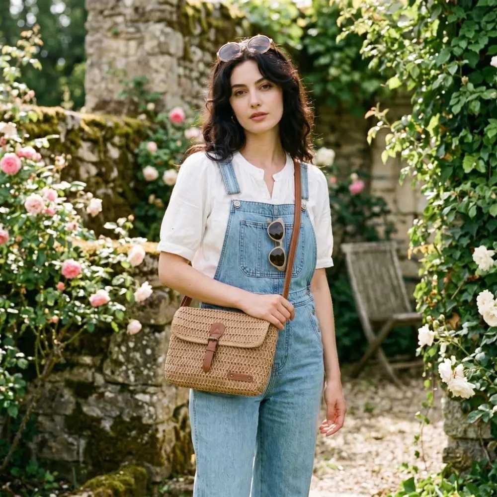 Shoulder Bags Large Capacity Woven Straw Crossbody Bag PU Leather Hollow Out Messenger Bag Simple Grass Summer Beach Bag Outdoor H261016