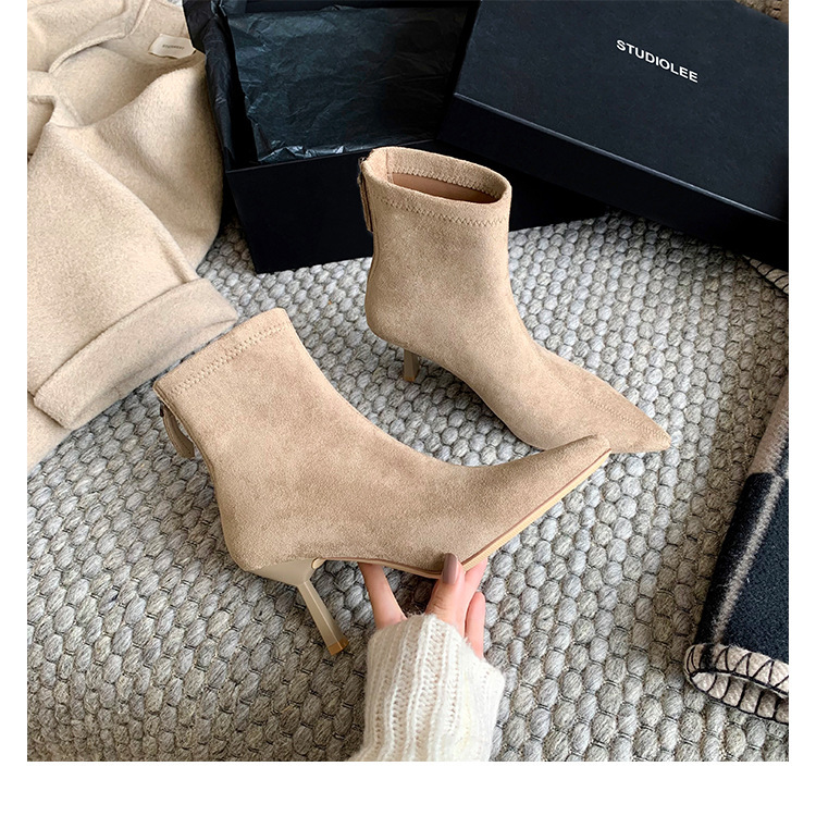 Grape Mom Autumn Winter New European and American Style High Heel Pointed Toe Stiletto Women's Zipper Short Boots for Women ddmykukumalu