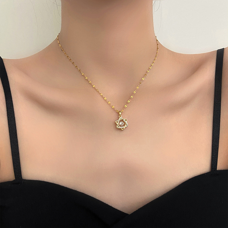 Dynamic Hexagram Necklace For Women Trendy Ins Heartbeat Light Luxury Niche Design Exquisite Fashionable Temperament Clavicle Chain