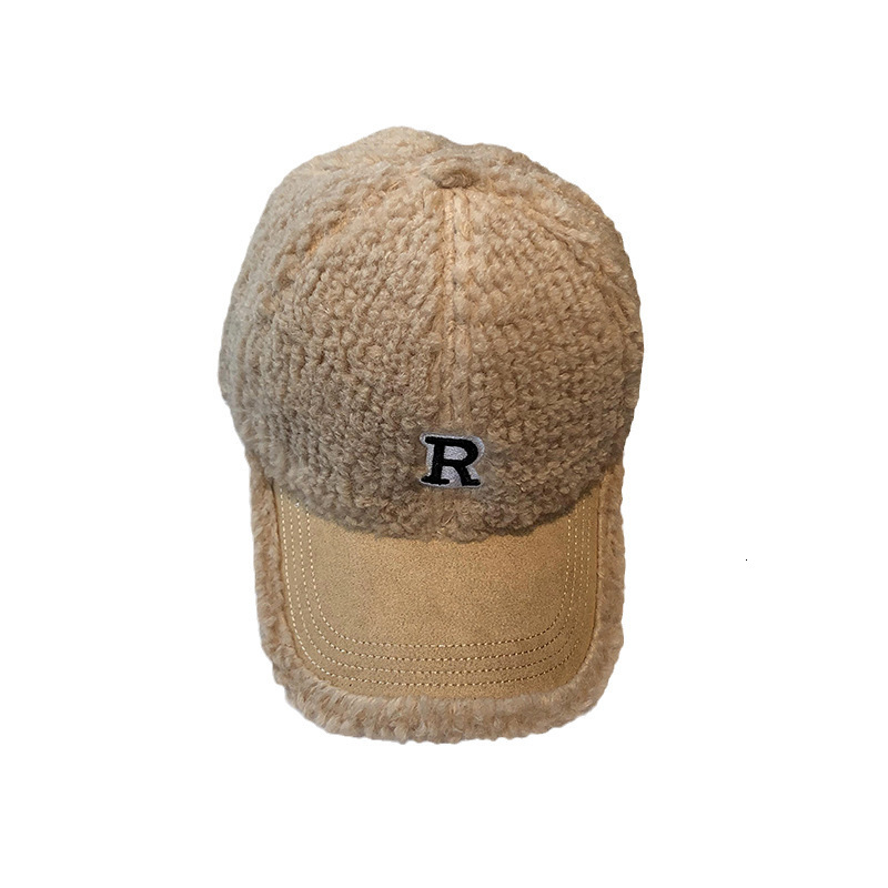 Autumn Winter Korean Style Trendy Hat for Women R Letter Embroidery Baseball Thickened Plush Warm Fashion Versatile Duckbill Cap