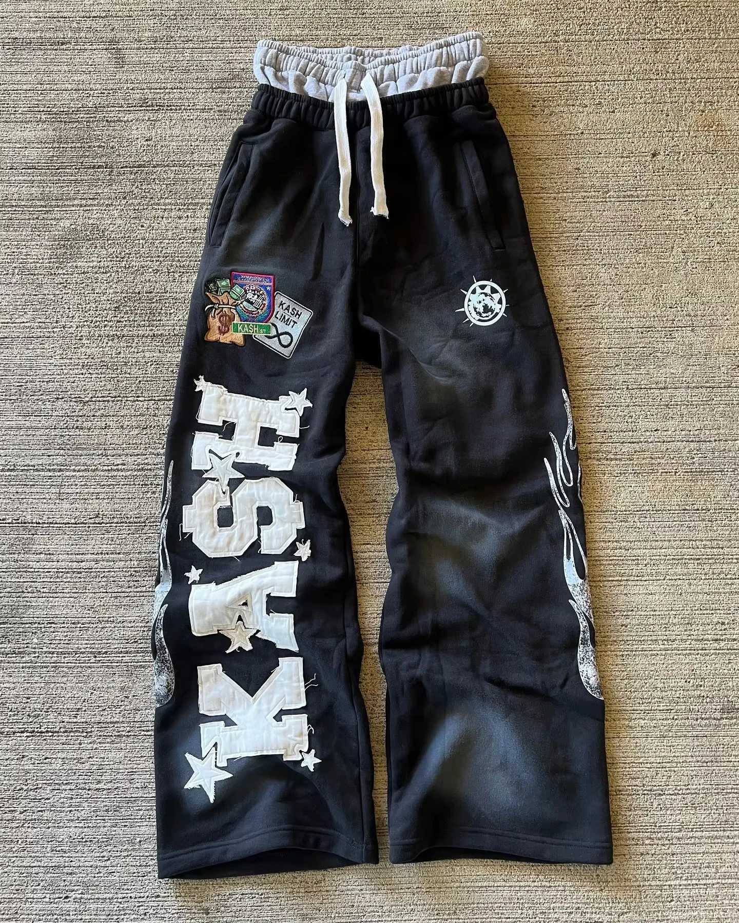 American Sweatpants Y2K Men Pants Hip Hop Letter Patch Retro Double Layer Design Elastic Waist Baggy Jogging Casual Pants Gothic S261016627E