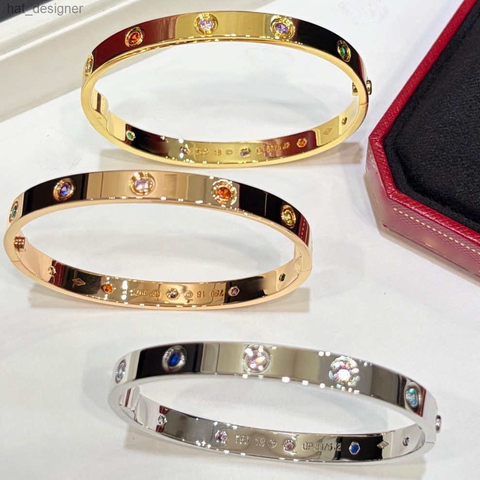 Single side opening bracelet colorful diamond bracelet designer for women couples bangle top quality stainless steel with thick gold plating Never r