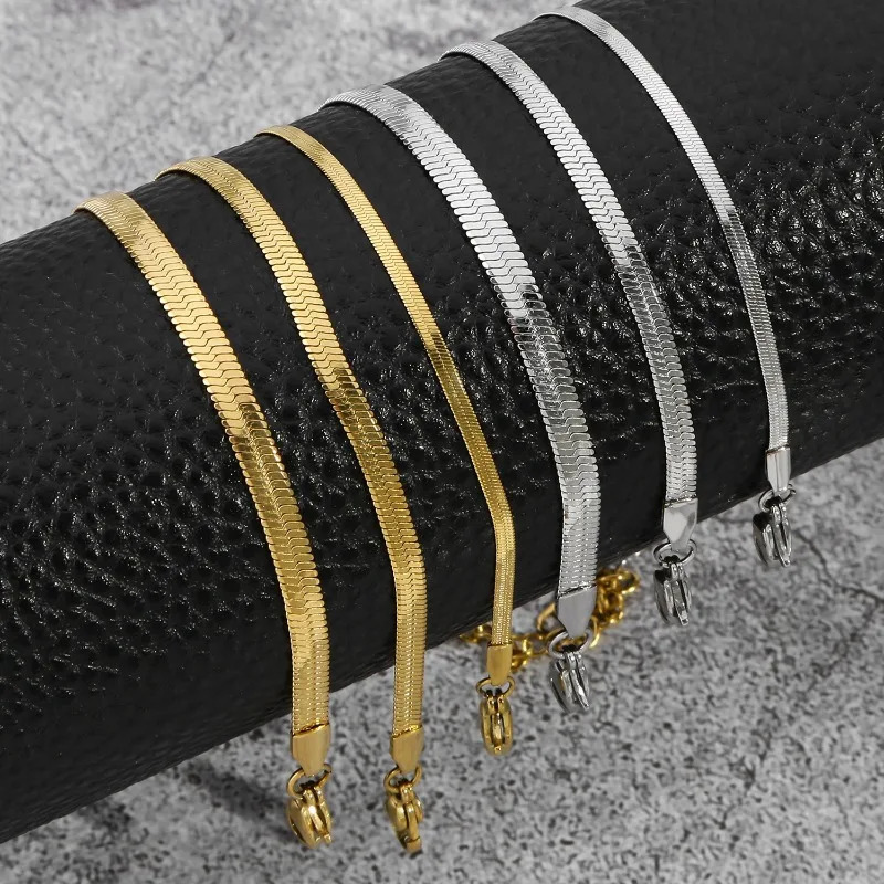 2345MM Stainless Steel Bracelet for Women Men Gold Color Snake Chain Bangle with Extended Chain Waterproof Party Jewelry Gift 261017