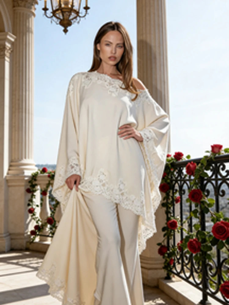 Chic Lace Patchwork Satin Shawl Shirt Set Women Elegant High Waist Slim Fishtail Maxi Skirt Suit 2026 Lady Spring Street Outfits 261016