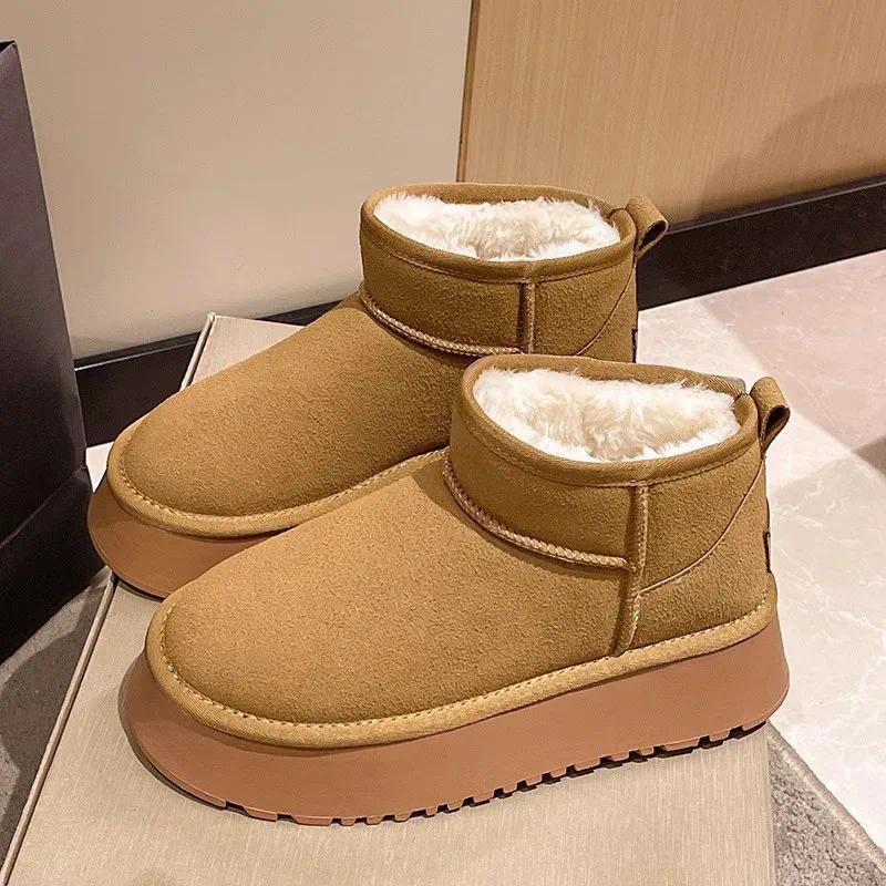 Classic Women Designer Boots Platform Anti-Slip Snow Boots Fall Winter Fur-Lined Thick Warm Cotton Boots Brown Black