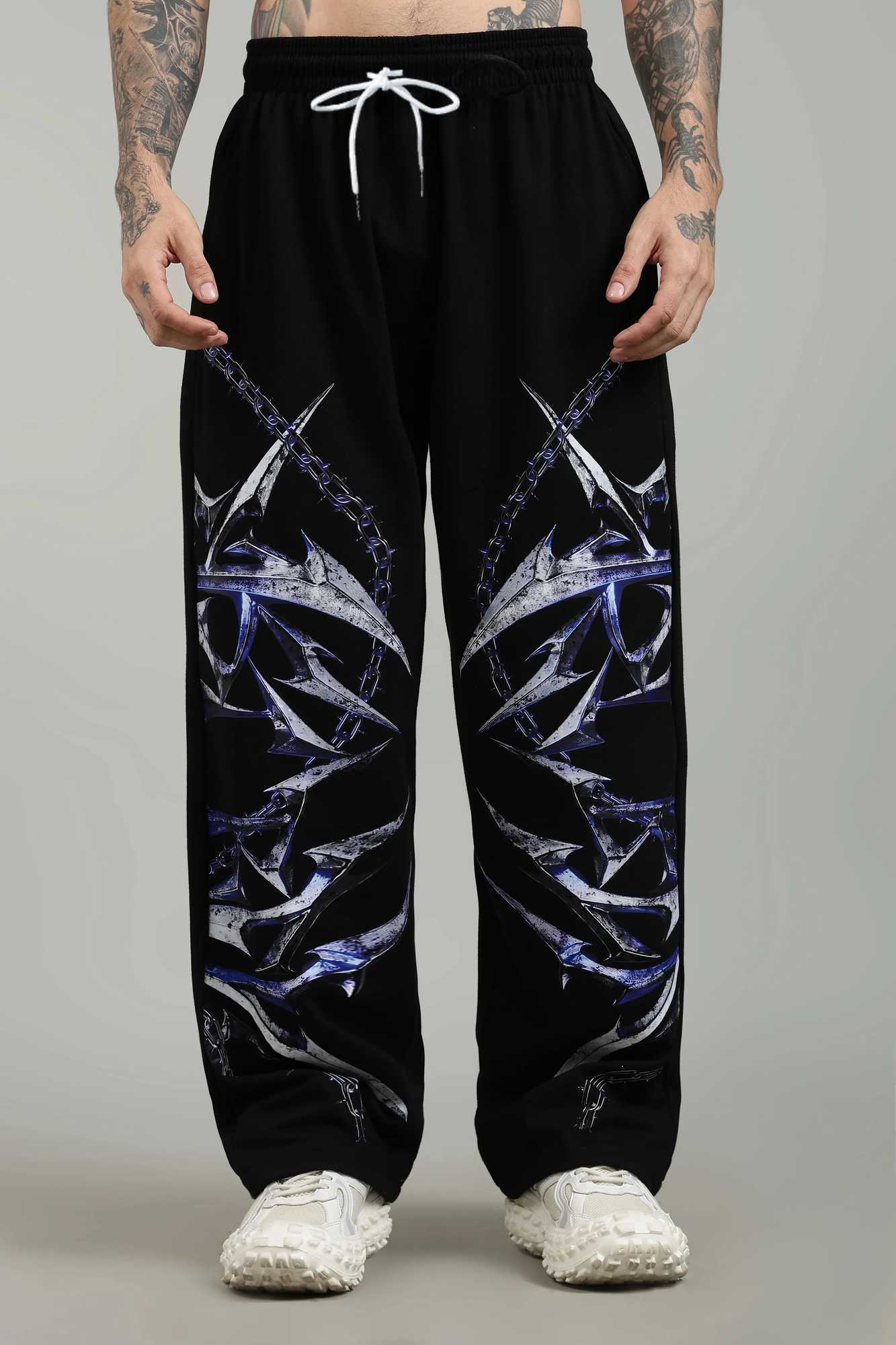 2026 New Model Men Gothic Vertical Graphic Wide Leg Sweatpants Drawstring Loose Straight Baggy Y2K Dark Punk Streetwear Pants. S261016MIGN
