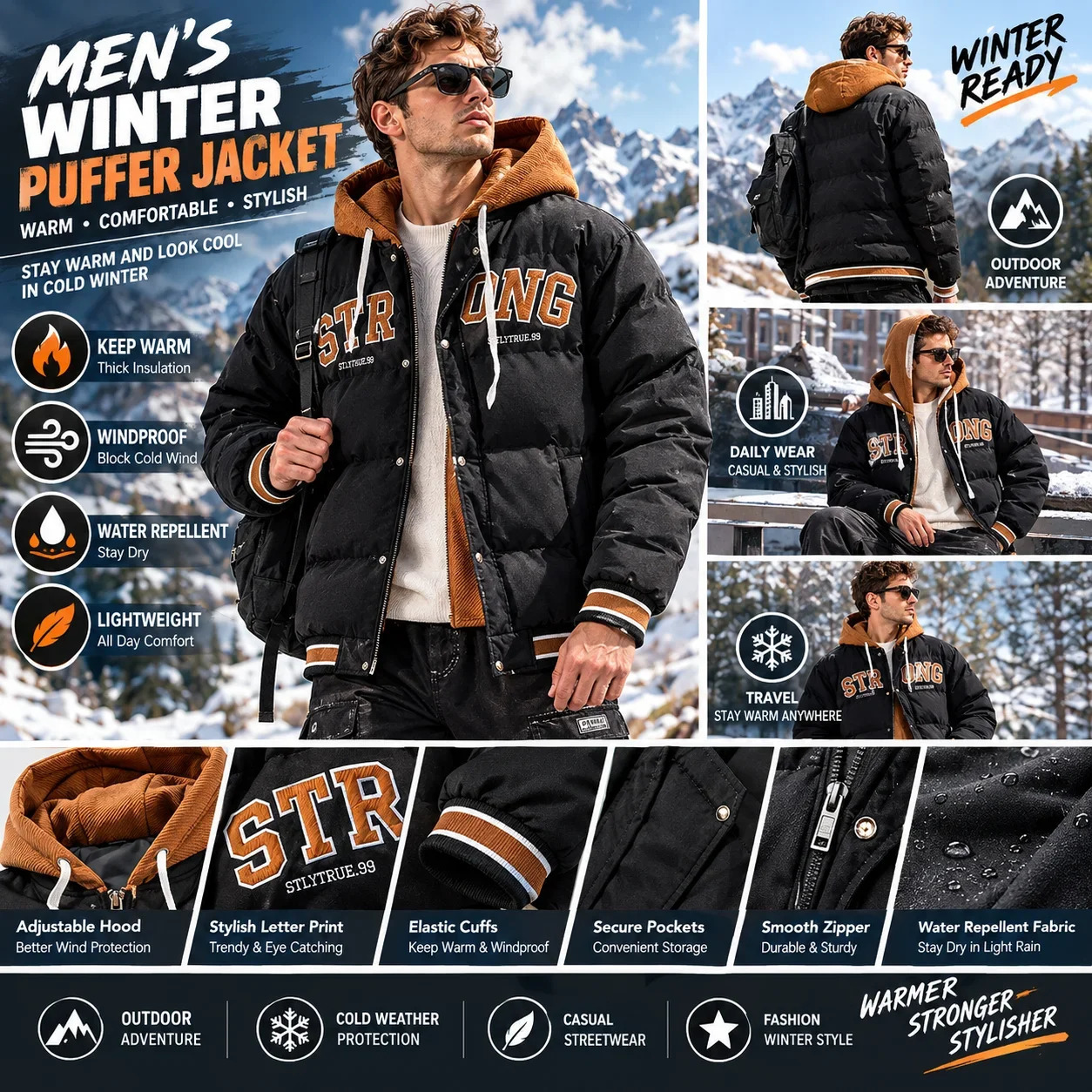 Male Hooded Warm Padding Parka Oversized Casual Streetwear Outer Coat Autumn Winter Daily Loose Fit Windproof Puffer Jacket 261016