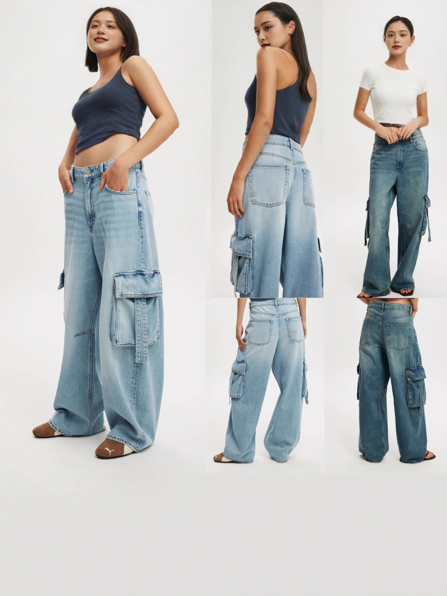 Women Loose Wide Leg Workwear Denim Jeans For Women Distressed Washed Finish Vintage Texture Soft Denim Fabric Trendy Street Look Casual Daily Commu