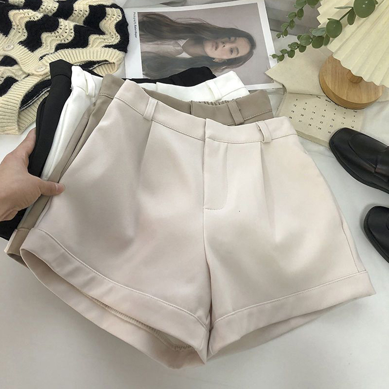 MEXZT Elegant Suit Women Korean Fashion Black Wide Leg Shorts Summer Office Ladies White High Waist All Match Short Pants