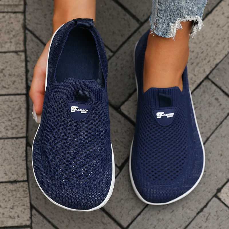Casual Shoes Wide Toe Women Shoes Breathable Knitted Mesh Soft Sole Slip on Barefoot Shoes 2025 Casual Comfortable Wide Toe Walking Sneakers H261016