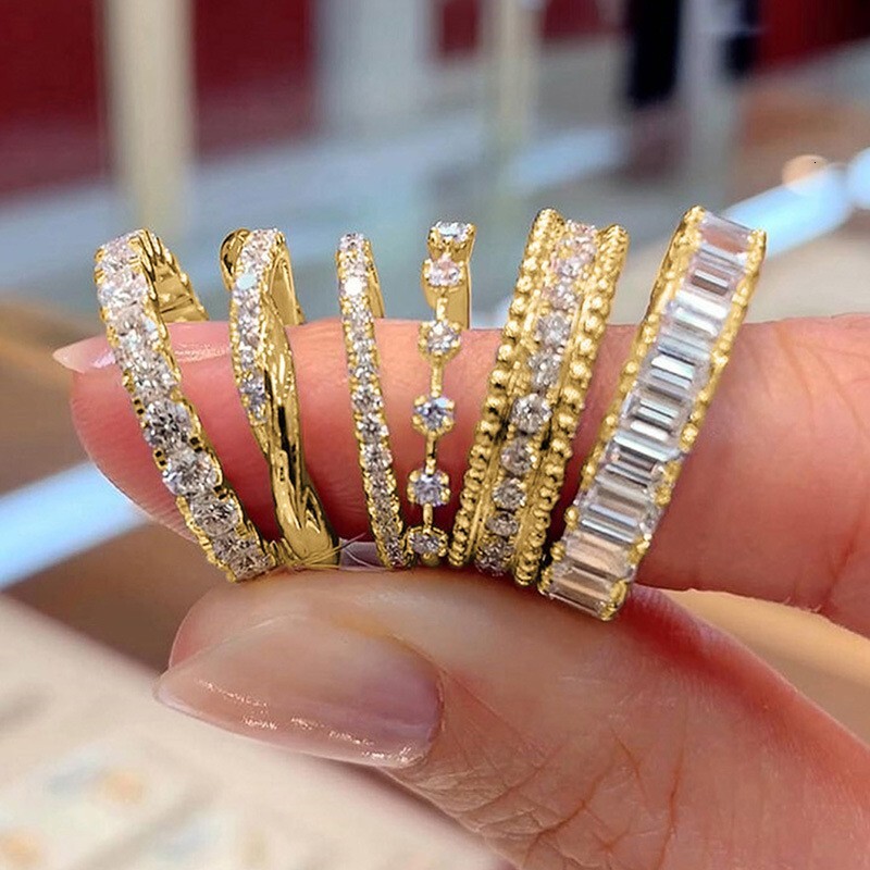 Huitan Foreign Trade New Arrival: Light Luxury Full-Zirconia Women's Ring, Platinum Plated Versatile Accessory Ring