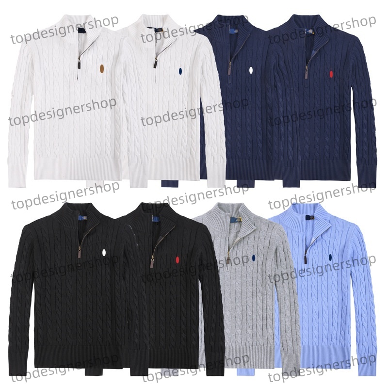 Luxury Designer Mens Turtle Neck Polo Knitted Twisted Cotton Sweater Quarter Zip Pullover Jumpers Trendy Winter HighEnd Embroidery Comfortable Men S