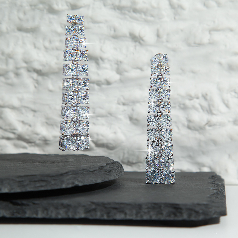 Direct Mail Hot Selling GRA Certified Diamond Tester 14 Carat Moissanite Ice Crystal Double Row 925 Sterling Silver Pendant Earrings