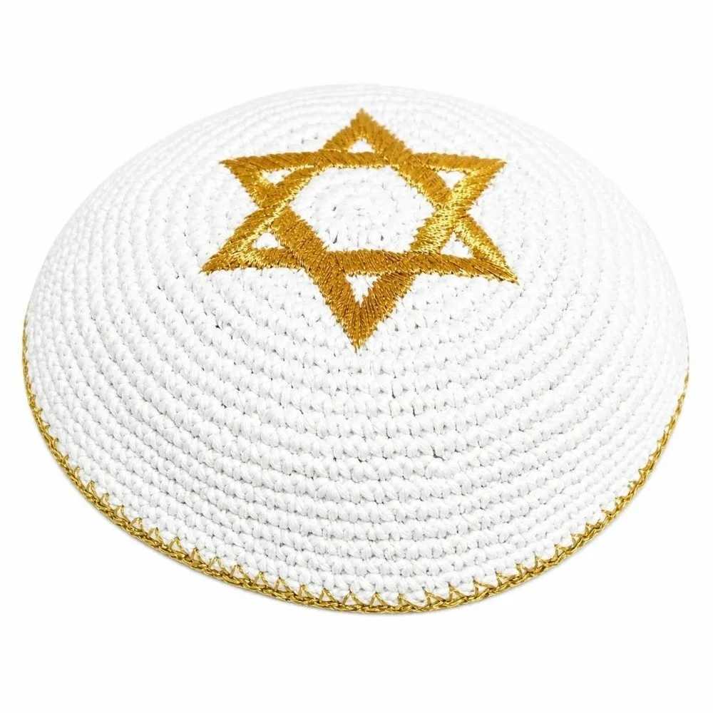Beanie/Skull Caps Round Shape Je Kippah for Men Breathable Skull Cap Knitted Ethnic Cap David Star Embroidery Retro Pullover Hat Q261017