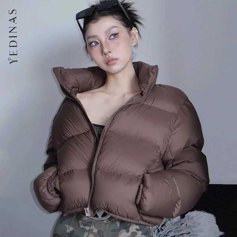 Women's Down Parkas Yedinas American Retro Streetwear Parkas Women Autumn Winter Coat Female Zipper Up Jacket Outerwears Women's Down Jack