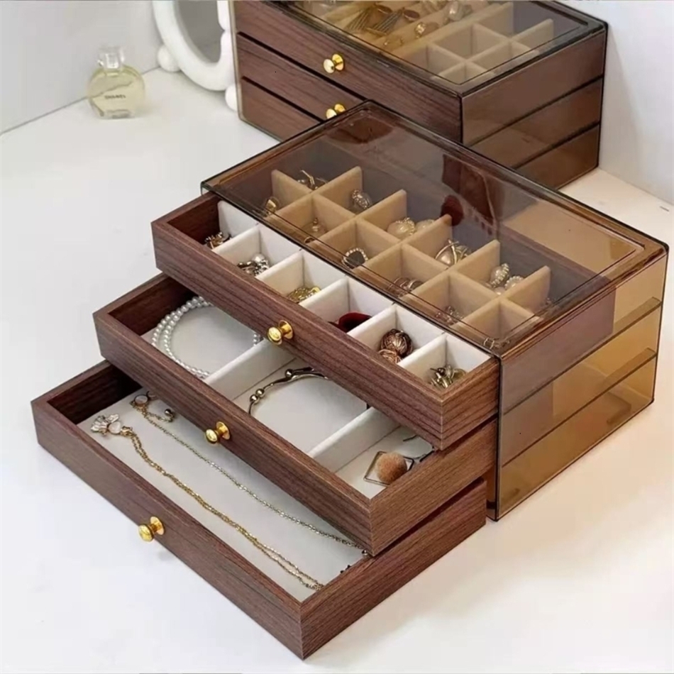2026 New perfume Multilayer cologne Wooden Jewelry Box Transparent Window Rings Necklace Storage Case Organizer Bracelet Earrings Designer De8