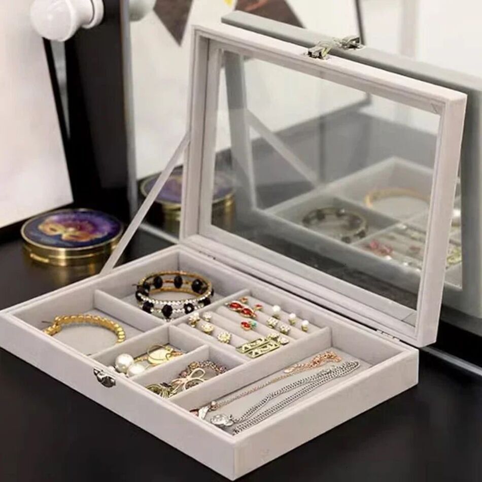 perfume 2026 New Earring Ring Necklace Classification cologne Dustproof Transparent Flip Lid Display Jewelry Storage Box Designer De8