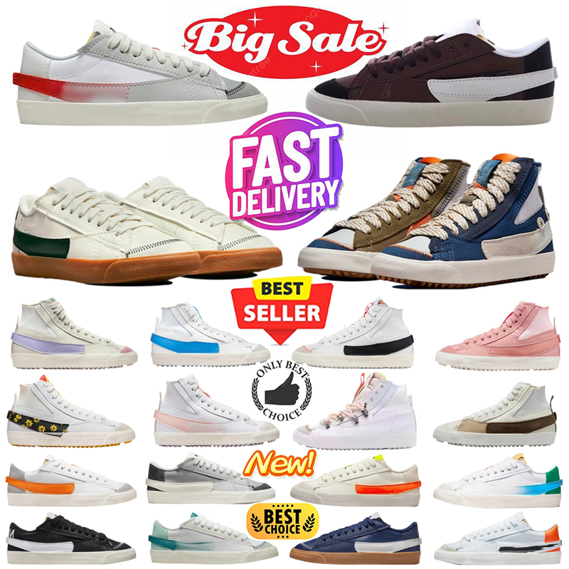 With box designer Casual Shoes Trainers Blazers Classic Mens Womens Red Black White Indigo Pine Green Jumbo Mid 77 High low 36-45