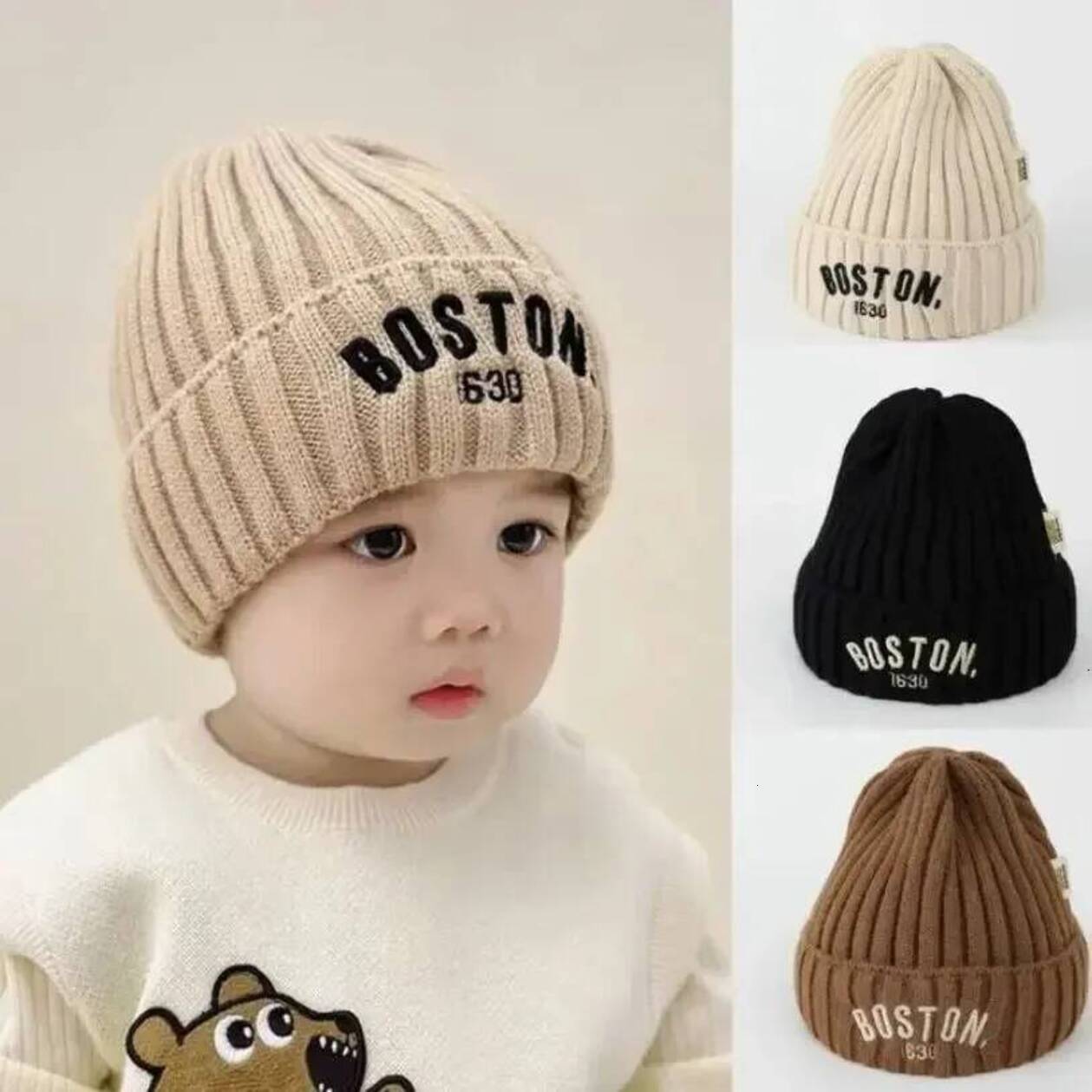 Kids Hats Winter Baby Hat Fashion Letter Pattern Knit Warm Cap For Infant Born Cold Weather Beanie baby Kid Access