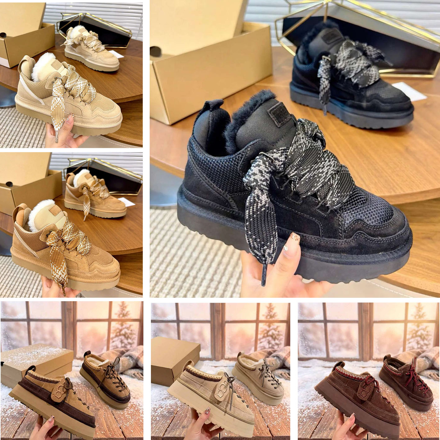 Designer Heritage Lace-Up Slippers Casual Shoes Boots Tasman Tazz Slippers Womens Baskets Sand Wool Sheepskin Winter New Runner Size 35-40