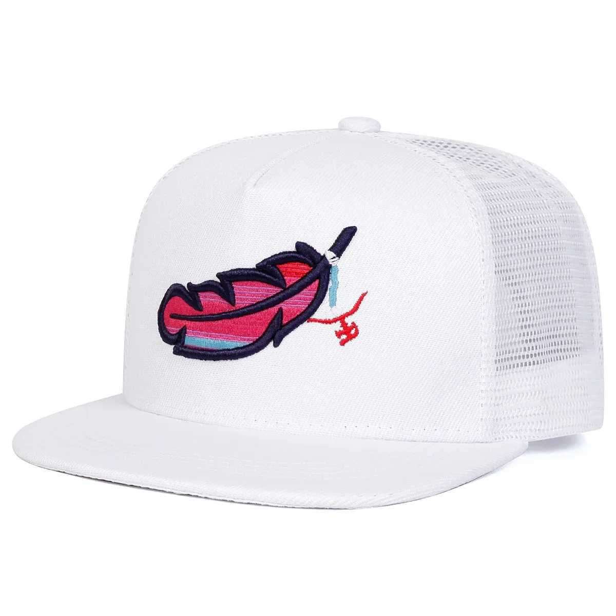 Embroidery Unisex Colorful Feather Hip-hop Net Hats Spring Summer Outdoor Adjustable Casual Baseball Caps Sunscreen Hats M261016