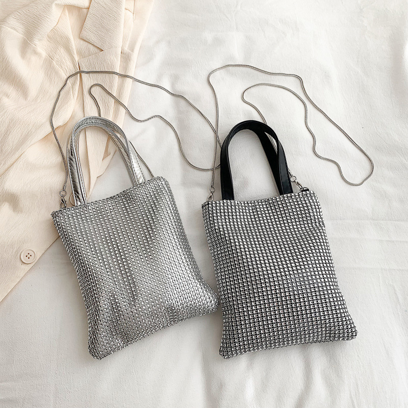 Crossbody Bag Crossbody Bag PU Rhinestone Small Square Black Silver Women Daily Shoulder Handbag Purse Chain Versatile Casual Zipper Soft