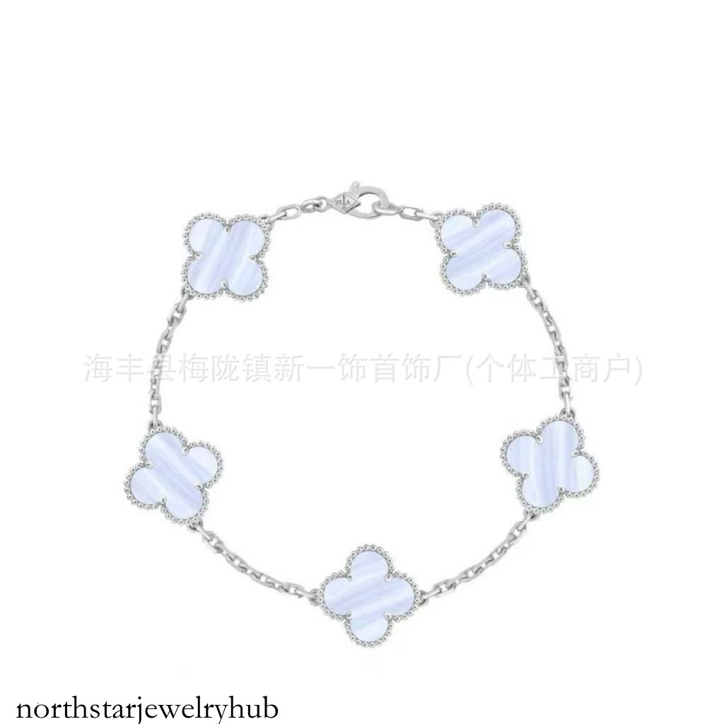 Designer Jewelry vanly High-quality V-gold version thin flower CNC clasp four-leaf clover five-flower bracelet with natural amethyst and 18k gold pl