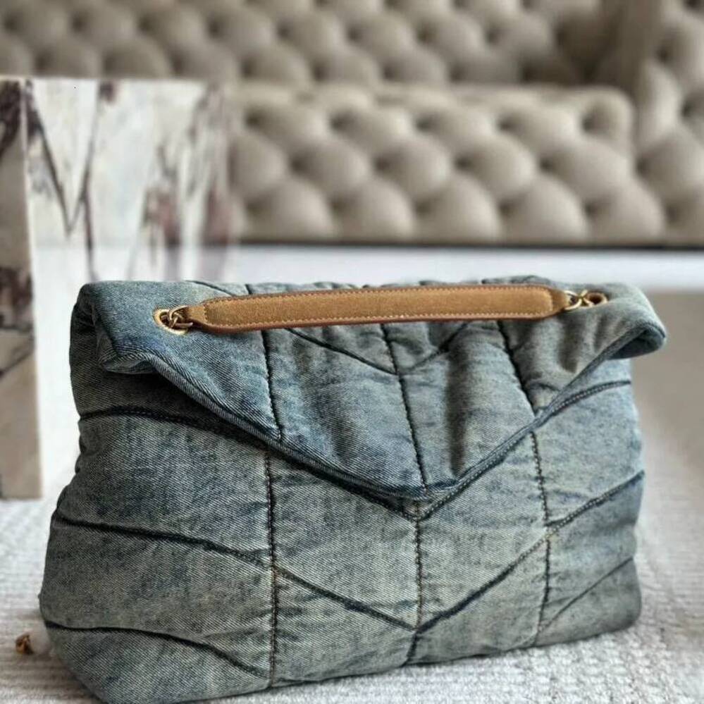 Luxury Denim For Woman Designer Handbag Golden Chain Jean Purse Puffer Fashion Classic Flap Bag Shoulder Messenger Crossbody Shopping Bags Large Cap