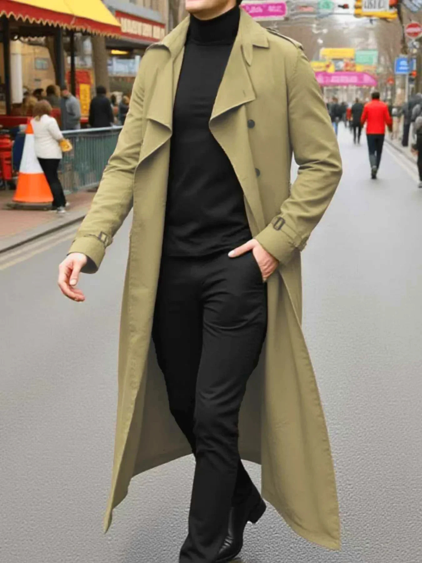 Men's Fashion Long Trench Coat For Autumn Exquisite Buttons Business Casual Style European And American X-Long Trend With Belt 261015