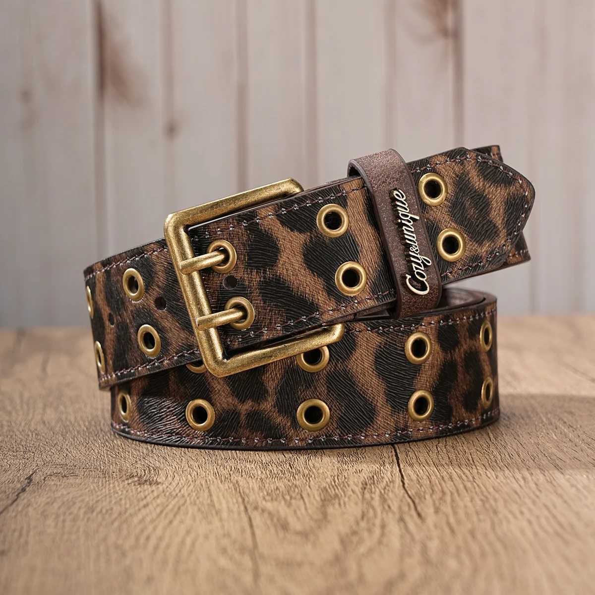 1 Piece - Classic Retro Belt - Men's and Women's Matching Design - PU Material with Metal Eyelets and Double-needle Buckle S261017JILJ