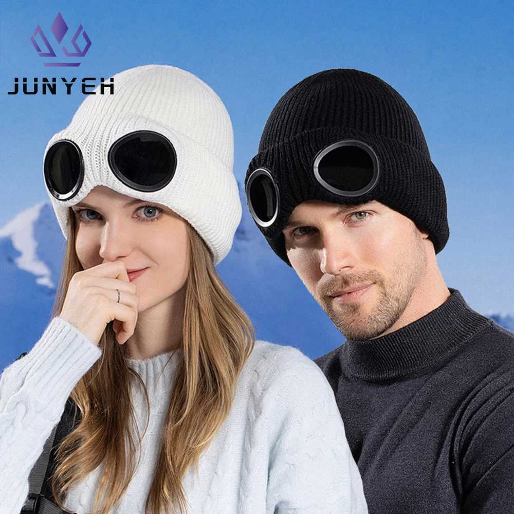 Winter Warm Beanie Hats Women Men Windproof Glasses Knitting Ski Cap Outdoor Ear Protection Moutaineering Hat S261017MDEI